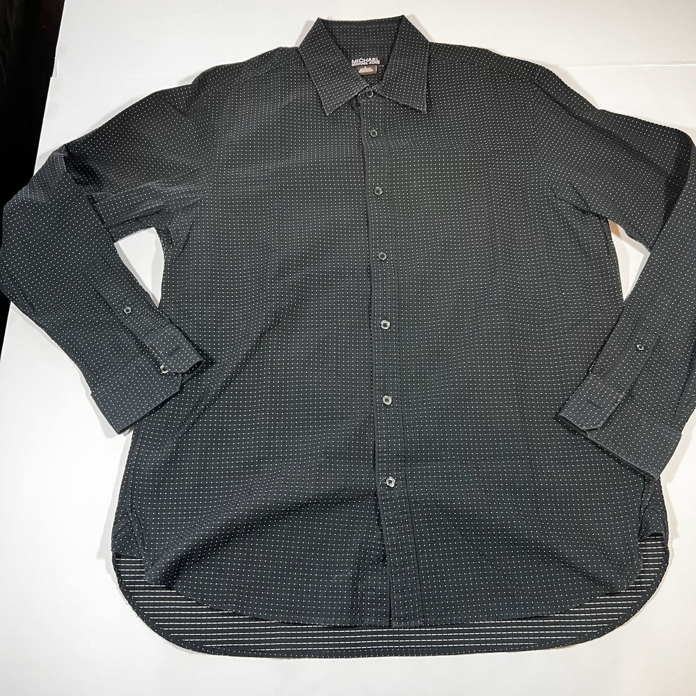 Michael Kors Button Down Collared Shirt‎ Black & White Polka Dot Mens Large